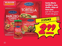  2 10 12 22 santa maria nacho chips origin wall fine taco sauce super soft tortilla original shell shells saus pak pot stuks 
