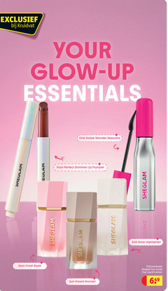  2 kruidvat your glow up essentials matt finish blush one swipe wonder mascara shimmer lip plumper sun kissed bronzer soft highlighter sculpt clay liquid contour 