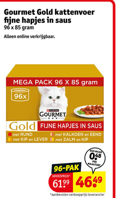  gourmet kattenvoer 96 gold fijne hapjes saus online mega pack purina rund kip lever kalkoen eend zalm pak maaltijd 
