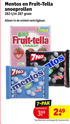  mentos snoep 7 fruit snoeprollen jus fruitsap strawberry natuurlijke kleuren couleurs naturelles just natural mint flavour drop pak 