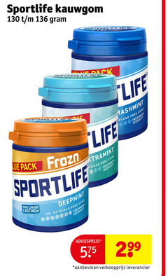  sportlife kauwgom pack frozn longer lasting deepmint ca. sugar free gums freshness intensity back life 