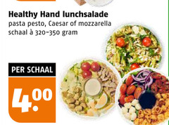  healthy hand lunchsalade pasta pesto caesar mozzarella schaal 