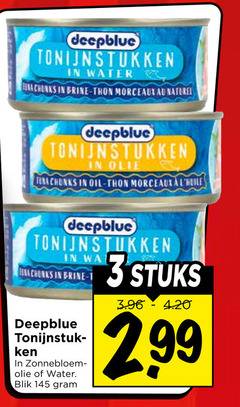  1 3 deepblue tonijnstukken water tina chunks brine thon morceaux naturel olie tuna oil wa zonnebloemolie blik stuks 