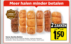  bolletjes 2 6 150 minder bakkerij verse zachte bollen witte bruine fijn volkoren sesambollen puntjes zak stuks zakken 