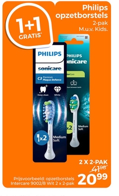  1 2 2099 philips opzetborstels replacement heads pak kids sonicare premium defence deep clean white x2 medium soft 9002 8 wit 