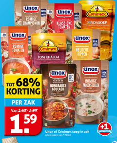  unox conimex soep 100 since pindasoep romige indonesische champignon eiwitten groenten zak klassieke tomaten grof gehaktschnitzels vezels zongedroogde tomaat mascarpone basilicum groen vezel rijk tom licht pittige thaise kippensoep heldere kippen malse stukjes kip wortel rijkgevuld hongaarse goulash rundvlees paprika aardappel paddenstoelen fijngesneden cantharellen kervel zakken ml 1 messenzegel 