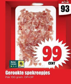 klik op dit plaatje voor een vergroting en voor vergelijkbare aanbiedingen gerelateerd aan
spekreepjes 99 100 beter leven cent gerookte pak spekreepjes 99 100 beter leven cent gerookte pak