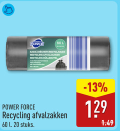  afvalzakken 20 60 90 power force l pieces sacs recycling avec cm stuks 
