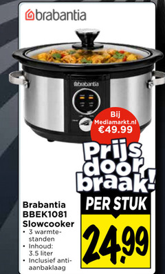  brabantia slowcooker 3 stuk warmte standen inhoud liter aanbaklaag 