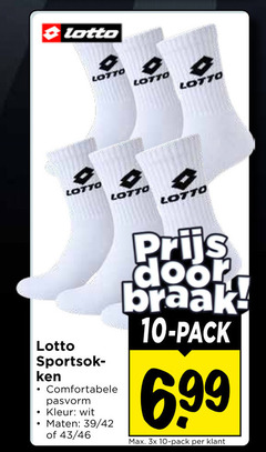  sportsokken 10 lotto pasvorm kleur wit maten 42 46 pack 3x 
