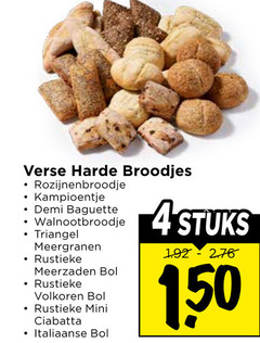  broodjes 4 verse harde kampioentje demi baguette triangel meergranen rustieke meerzaden bol volkoren mini ciabatta italiaanse stuks 1 50 