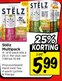  stelz hard seltzer 4 6 25 45 100 tea mix pack multipack blik stuk iced lychee mango med 5 99 