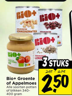  bio plus groenteconserven appelmoes 400 kikkererwten logische groente biologische soorten potten blikken 3stuks 2 50 