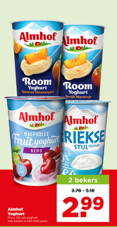  almhof vruchtenyoghurt 2 100 room yoghurt spaanse sinaasappel maracuja halfvolle fruit pour 1 3 vet kers bekers naturel 