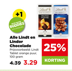  lindt chocolade 25 34 100 1 beter buddies excellence orange intense les grandes noisettes lindor tablet puur noir 