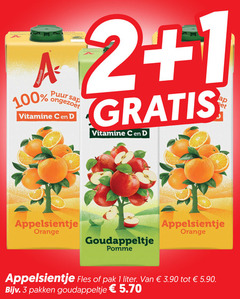  appelsientje fruitdrank 1 2 3 100 puur sap ongezoet vitamine orange goudappeltje pomme fles pak liter pakken 