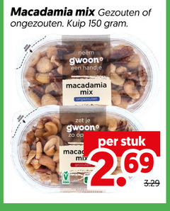 noten 150 macadamia mix gezouten ongezouten kuip gwoon handje stuk 