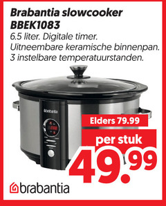  brabantia slowcooker 3 liter digitale timer uitneembare keramische binnenpan instelbare temperatuurstanden elders stuk 