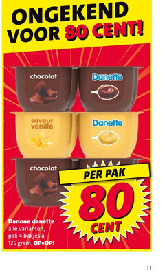  danette toetje 4 11 80 cent chocolat saveur vanille danone pak bakjes 