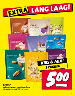  gwoon cashewnoten noten 3 500 lang laag macadamiamix amandelen gezouten mix cranberry ongezouten puur natuur notenmix ongebrand hazelnoten elitehaver rozijnen walnoten paranoten olijven studenten notenmelange cashew notenmixen zak zout zoet smaken zakken 