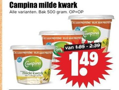  campina kwark 500 milde bak rijk protein proteine am 