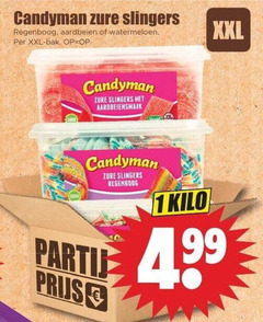  candyman snoep 1 9 zure slingers regenboog aardbeien watermeloen xxl bak aardbeiensmaak kilo party 