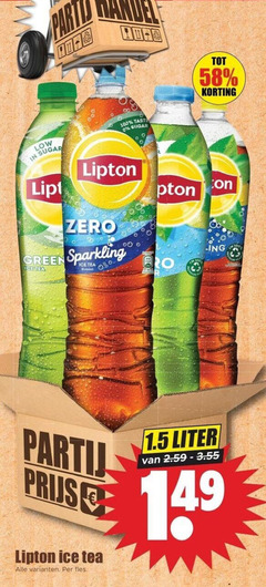  lipton ice tea 100 party taste sugar zero sparkling green icetea fles liter 