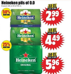  heineken 0.0 blikjes bier 6 25 33 50 pils pack blik 00 puur gerstemout original pilsener helder 5.99 