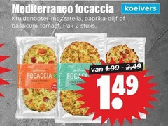  focaccia 2 mediterraneo kruidenboter mozzarella paprika olijf basilicum tomaat pak stuks 