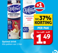  optimel drinkyoghurt 1 optimer aardbei banaan proteine pak suiker kers messenzegel drink pakken liter 