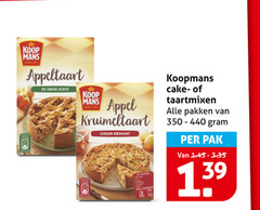  koopmans cakemix bakmix 350 mans appeltaart enige appel kruimeltaart krokant cake taartmixen pakken pak 
