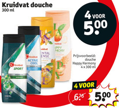  kruidvat huismerk douchegel 4 300 500 douche ml men sport dental sense active cool happy harmony 