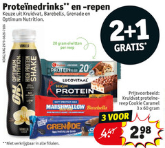  sportvoeding 1 2 3 20 60 repen kruidvat grenade optimum nutrition vanilla high protein shake eiwitten reep lucovitaal marshmallow cookie caramel 