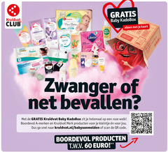  babydoos 7 10 60 100 kruidvat club mama bath new born soft touch water becel protection bepanthen baby zwitsal libresse difrax happy earth kadobox kaart zwanger bevallen roze wolk boordevol merken merk kleintje kruidvat.nl scan code t.w.v. bliep 