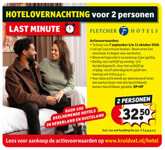  hotelovernachtingen 2 3 7 10 11 14 100 hotelovernachting personen last fletcher hotels oktober let boeken maximaal dagen aankomst jaar toeslag deelnemend hotel beschikbare beschikbaar gesteld nederland duitsland tax and handling fee ca. lees www.kruidvat.nl 