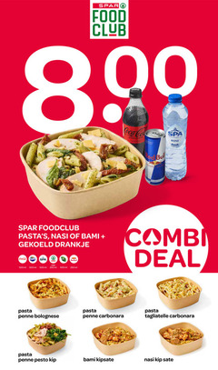  250 400 500 food club coca cola bull spa reine nasi bami gekoeld drankje fanta red sap ml combi deal pasta penne bolognese carbonara tagliatelle pesto kip kipsate sate 