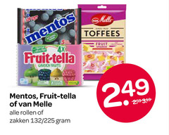  mentos van melle fruit-tella snoep 4x fruit garden fan toffees smaken rollen zakken 225 