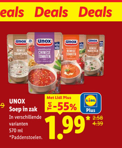  unox soep 55 deals romige champignon chinese tomaten zak ml paddenstoelen 