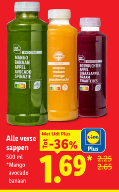  vruchtensap fruitsmoothie 500 select smoothie mango banaan appel avocado spinazie ananas meloen passievrucht bosvruchten sinaasappel braam zwarte bes verse sappen ml 