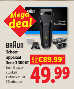  braun elektrisch scheerapparaat 3 5 30 mega deal scheer- apparaat serie opzet stukken gebruiksduur minuten close clean shave 