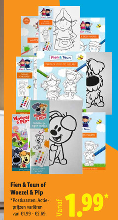  schilderset 20 water teun canvas prikblok kleuren woezel pip schilder masker figuren postkaarten varieeren 