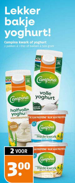  1 2 500 bakje yoghurt campina kwark pakken liter bakken volle halfvolle proteine rijk protein yan milde naturel 30 magere vanille 