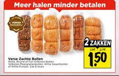  2 6 150 minder bakkerij verse zachte bollen witte bruine fijn volkoren meergranenbollen sesambollen puntjes zak stuks zakken 
