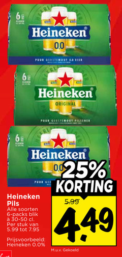 heineken 0.0 blikjes bier 6 pour gerstemout beek original pilsener puur pils soorten blik stuk 5.99 gekoeld 