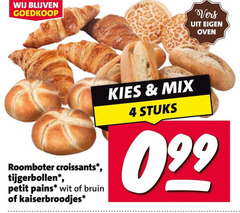  4 vers oven roomboter croissants tijgerbollen petit pains wit bruin kaiserbroodjes mix stuks 