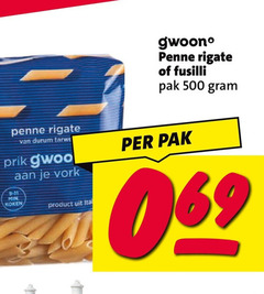  penne rigate fusilli 500 durum tarwe prik vork min koken pak 