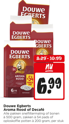  douwe egberts koffie koffiepads koffiebonen oploskoffie 200 500 koffiebranders meester joure aroma rood evenwichtig 6 12 intensiteit rond familie pak pakken snelfiltermaling bonen zakken pads potten stuk 