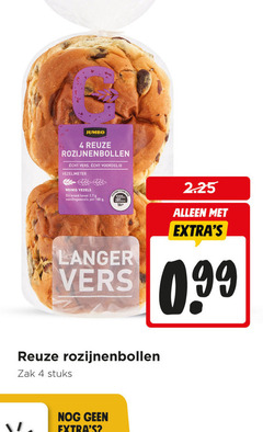  4 99 100 120 jumbo rozijnenbollen vers weinig vezels brood 2 7 voedingsvezels langer zak stuks 