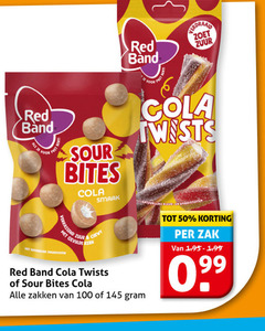  red band snoep 50 100 sour bites cola verrassend zuur smaakstoffen chewy gevulde kern twists zoet natuurlijke zakken zak 