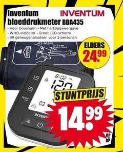  inventum bloeddrukmeter 2 8 bovenarm hartslagweergave indicator lcd scherm geheugenplaatsen personen pulse 02 am b elders 